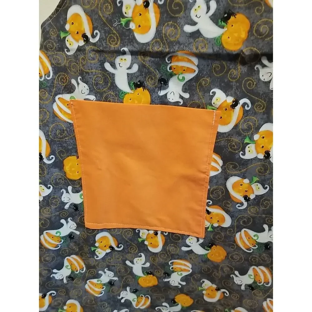 Handmade Halloween Themed Full Bib Apron Ghosts JackOLanterns Spiders Pocket New